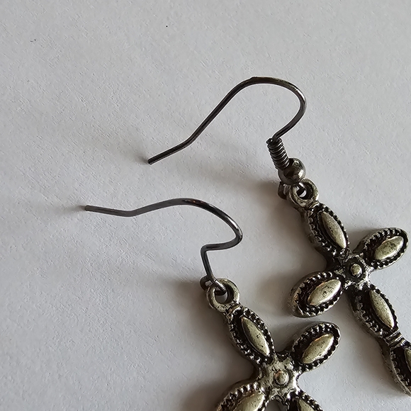 Southwestern cross earrings silver tone christian religious jewelry - Picture 9 of 13